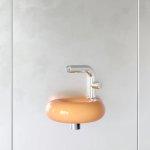 Trone Orbe Umywalka okrągła Ø 30 cm ścienna z korkiem Peach ORBEXXPE