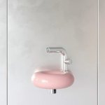 Trone Orbe Umywalka okrągła Ø 30 cm ścienna z korkiem Pink ORBEXXPI