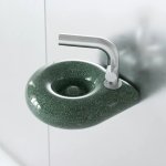 Trone Orbe Umywalka okrągła Ø 30 cm ścienna z korkiem Flaked Green ORBEXXFG