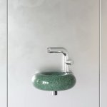 Trone Orbe Umywalka okrągła Ø 30 cm ścienna z korkiem Flaked Green ORBEXXFG