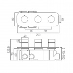 Vado Edit Bateria prysznicowa termostatyczna, podtynkowa, pozioma, 3-drożna Nikiel szczotkowany IND-T128/3-H-ALT-BRN