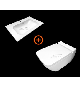 Villeroy&Boch Finion ZESTAW Umywalka meblowa 80x50 cm+Miska WC Wisząca z deską wolnoopadającą biały mat 416484RW+4664R0RW+9M88S1RW / 4164.84.RW+4664.R0.RW+9M88.S1.RW