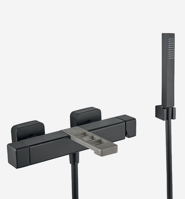 Webert One-X Bateria wannowa jednouchwytowa z wężem, słuchawką i uchwytem stal/czarny OX850101.441