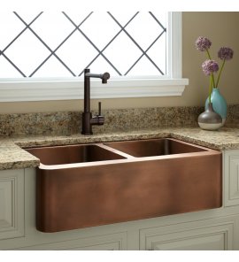 Zlew 2-komorowy Cobre miedziany gładki 80x50 cm SLMAGDA