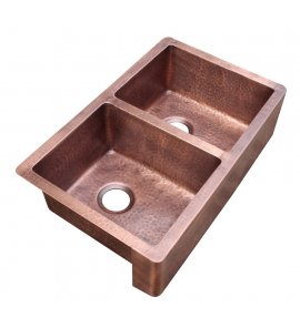Zlew 2-komorowy Cobre miedziany lekko młotkowany 80x50 cm SLZOSIA