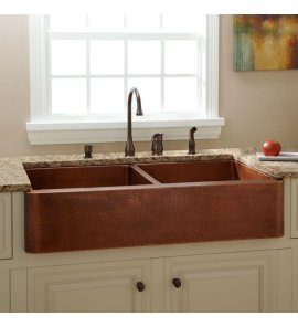 Zlew 2-komorowy Cobre miedziany młotkowany 90x56 cm SLOLIWIA