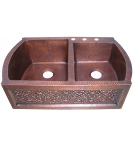 Zlew kuchenny 2-komorowy Retro Cobre miedziany młotkowany 91x66 cm SLZD-008